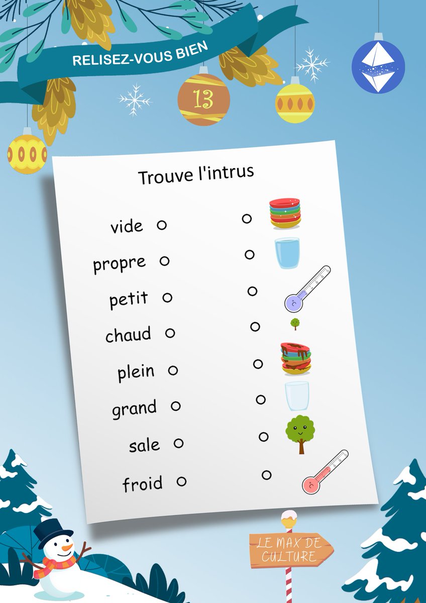 LeMaxDeCulture's tweet photo. Énigme du 13 décembre 🎄
Prêt à relever le défi ?
Pour participer : https://t.co/YW2KCKSG8s https://t.co/mtJsFNlMon