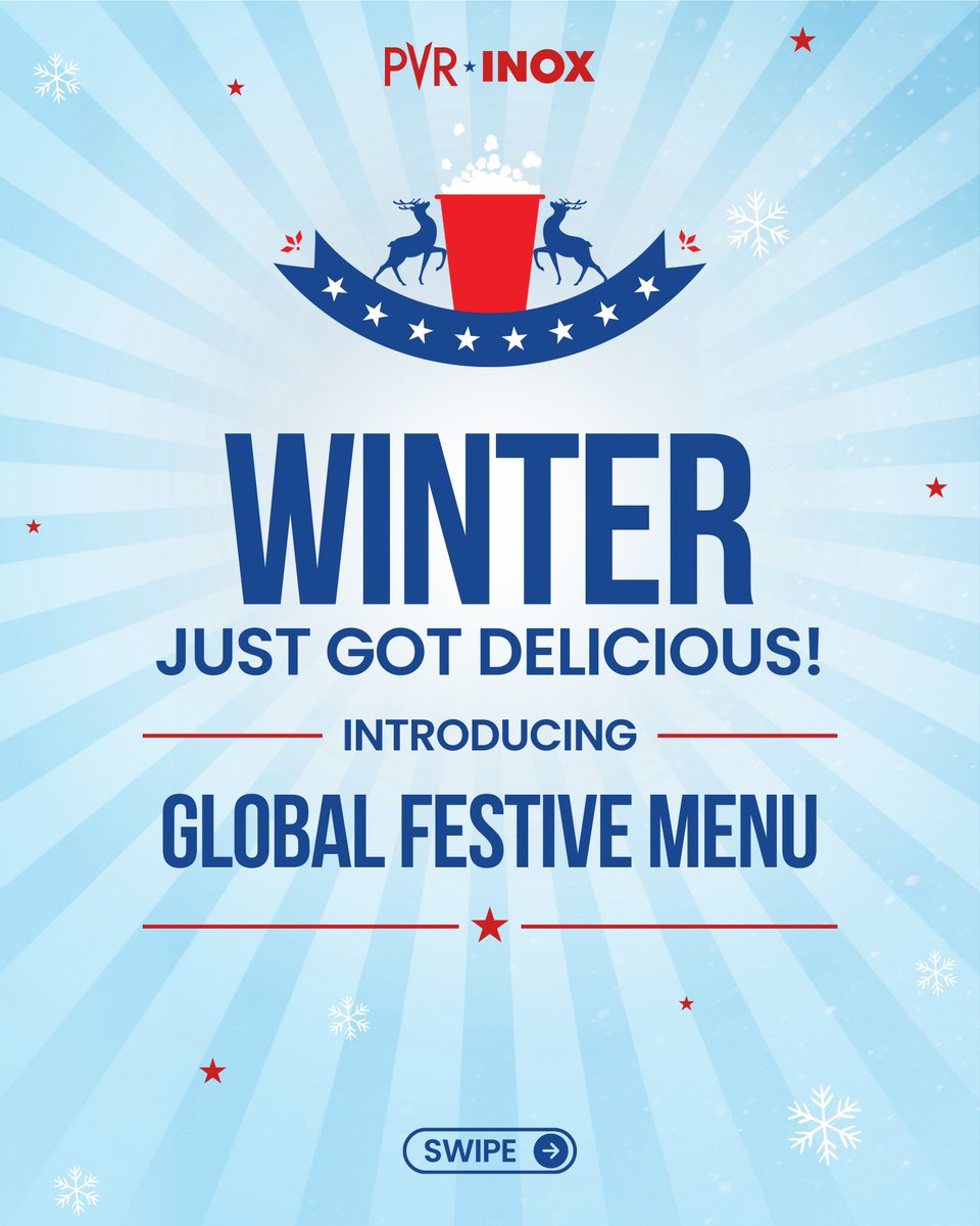 _PVRCinemas's tweet photo. Wrap yourself in winter vibes and global bites! ❄️✨
This Holiday Season, treat yourself to our Global Festive Menu.
Available in select cinemas.
.
.
.
*T&Cs Apply
#PVRINOXFestiveMenu #FestiveMenu #FestiveSpecialMenu #Food https://t.co/I5ELm4NRdc