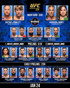 ufcstreamse's tweet image. 🚨 #UFC324 🇺🇲 / #UFC325 🇦🇺

Voici les 2 premières cartes de 2026 ⬇️

Pas ce à quoi on s'attendait pour les Main Évent, mais les cartes sont de très bonne qualité malgré tout !

❗️Les Finales du #RoadtoUFC auront lieu sur l'événement de Sydney, ce qui porte la carte à 16 combats💥