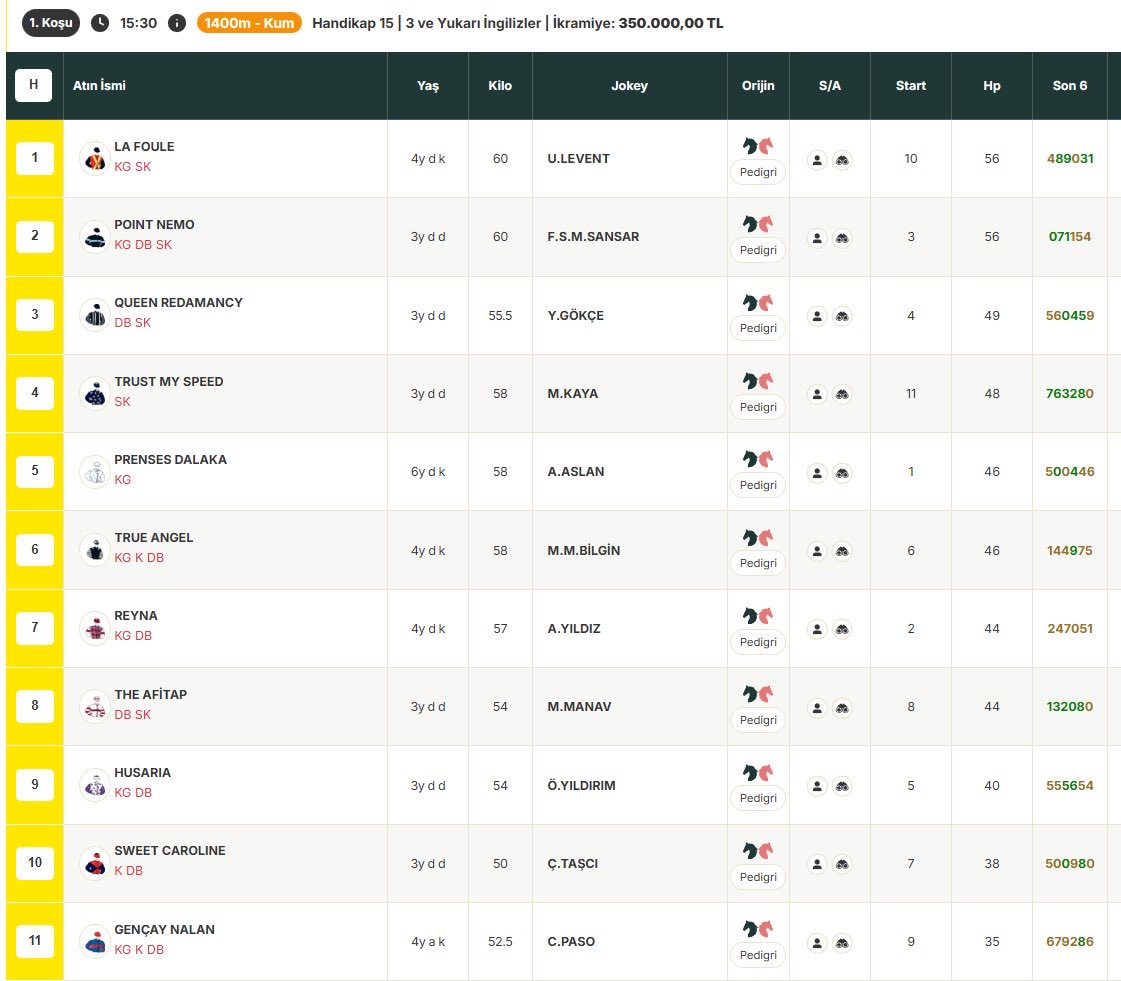 İstanbul'da günün 1. koşusunda sıralı ikiliyi tahmin et, 100 TL Eküri Puan kazan!

Şartlar:
* Üye numaranı yaz.
* Eküri X hesabını takip et.
* Paylaşımı RT yap ve beğen.
*Birden fazla ve gizli hesaplardan tahminde bulunan katılımcıların tahminleri geçersiz sayılacaktır.