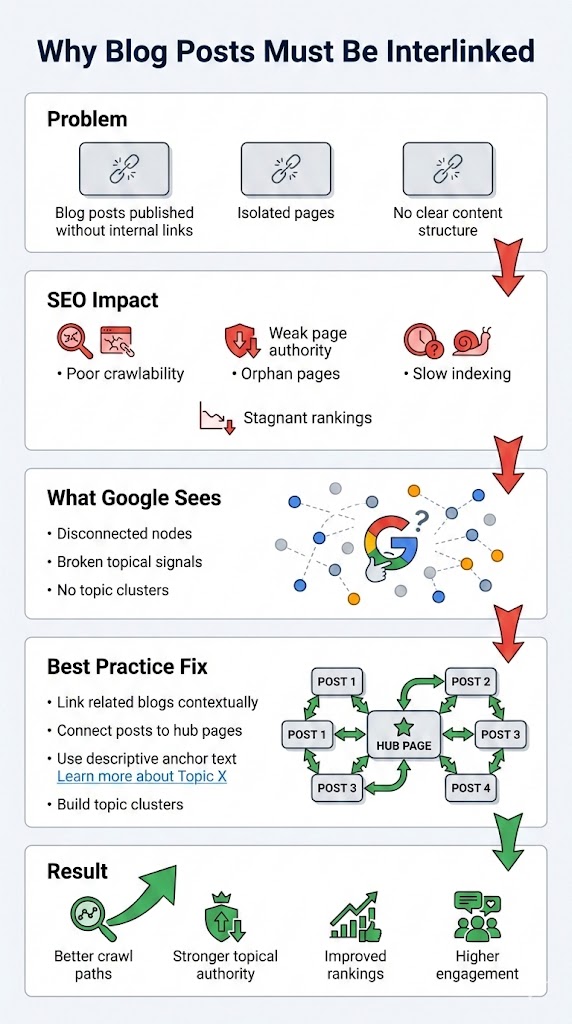 _Hasibul_Hossen's tweet photo. Publishing blog posts without internal links is like writing great content and hiding it from Google.

#InternalLinking #SEOBasics #TechnicalSEO #ContentStrategy #WebsiteStructure #Crawlability #TopicClusters #SEOOptimization #OrganicGrowth #SEOTips https://t.co/aeButngJSl