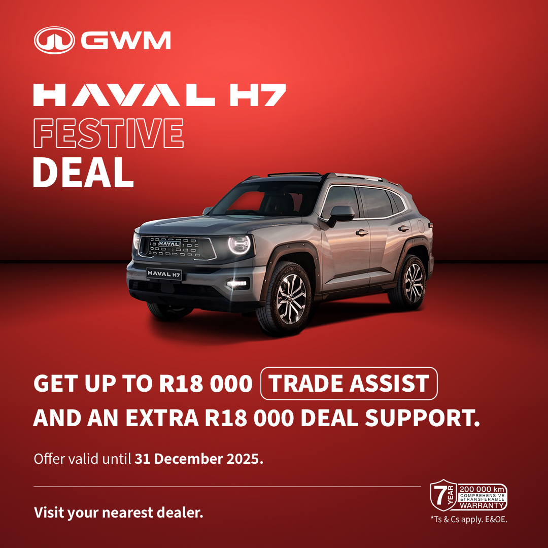 gwmsouthafrica_'s tweet photo. The GWM Haval H7 Festive Deal is here!​

Enjoy R18 000 Trade Assist and R18 000 Deal Support on the new Haval H7.​ Offer ends 31 December 2025.​

#HavalH7 ​
#FestiveDeal ​
#GWMSouthAfrica ​
#WriteYourOwnStory https://t.co/bJoQpDctHx