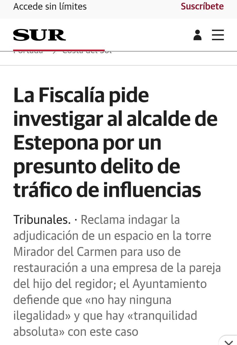 🚨NUEVO ESCÁNDALO PARA EL ALCALDE🚨

La Fiscalía Anticorrupción ha pedido al Juzgado nº 4 de Estepona que abra causa por presunta prevaricación y tráfico de influencias en la adjudicación del restaurante de la Torre Mirador.