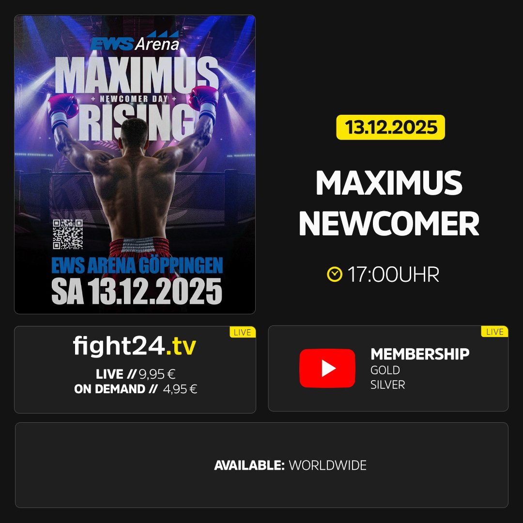 Heute bekommen die Newcomer und Prospects eine prächtige Bühne: Maximus Rising in Göppingen bittet ab 17 Uhr zum Aufgalopp der jungen Wilden. #mma #k1 #boxing #live #fight24
📺 loom.ly/CCh9D88