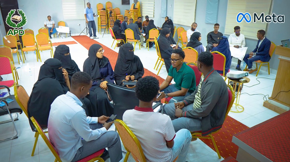 AcademyApd's tweet photo. APD held a training in Hargeisa on understanding Meta’s updated Community Standards, targeting social media influencers and digital creators. 

The session focused on responsible content creation, online safety, countering misinformation, and fostering a safe digital space. https://t.co/e0otC0xGYR