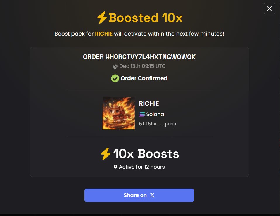 We're putting some extra fuel on the RICHIE engine to make sure more people see us and join our community! Think of it like giving RICHIE a big visibility boost while we keep building amazing things behind the scenes.

We've boosted visibility: RICHIE is getting noticed by more