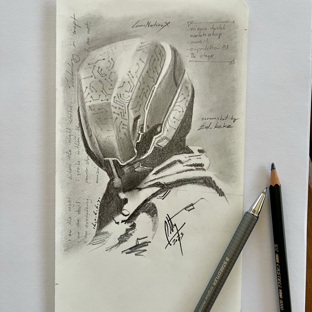 Drawing with pencils is salvation.
It pierces the heart for me. Absolute purity. 

Portarit drawing I did based on an epic capture by <a href="/Eul_keke/">Eul Keke</a> 
<a href="/NicouLenny/">Nicou</a> - this is what I wa drawing while watching your TGA stream. 

#StarCitizen <a href="/RobertsSpaceInd/">Star Citizen</a> #art