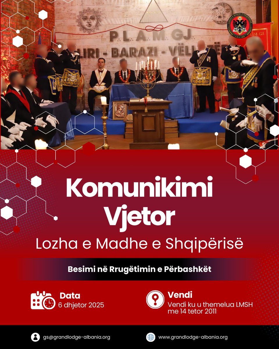 GLofAlbania's tweet photo. Më datë 6 dhjetor u zhvilluan Punimet e Komunikimit Vjetor të Lozhës së Madhe të Shqip��risë, në të njëjtin ambient ku u themelua Lozha jonë, një hapësirë me vlerë të veçantë historike dhe simbolike për Vëllazërinë, dhe në prani të delegacioneve të huaja nga juridiksione mike. https://t.co/4NJ9Z90Moe