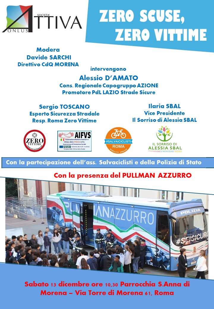aifvs's tweet photo. Mi preme rinnovare l'invito per sabato 13 dicembre h. 10.30 a Morena, Via Torre di Morena 61, per confrontarsi sul tema della #sicurezzastradale con vari ospiti.
Attendiamo la partecipazione di una cittadinanza che ritengo attenta al tema che coinvolge tutti gli utenti. https://t.co/yzJiXMowoT