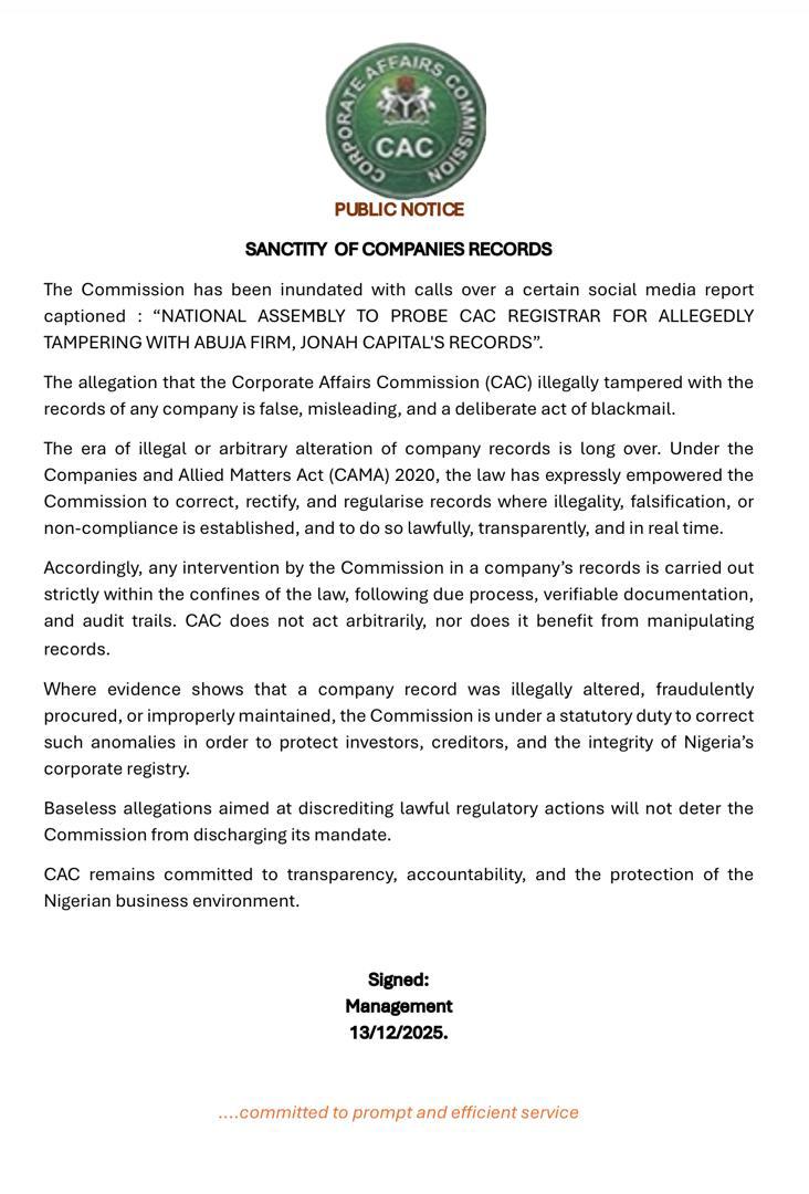 Corporate Affairs Commission tweet media