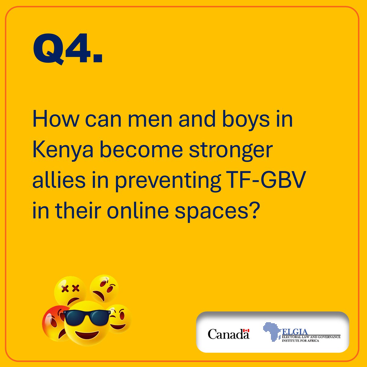 ELGIA_Africa's tweet image. Question 4

How can men and boys in Kenya become stronger allies in preventing TF-GBV in their online spaces?

#KomeshaTFGBV
#Beyond16DaysOfActivism
#ELGIAendTFGBV