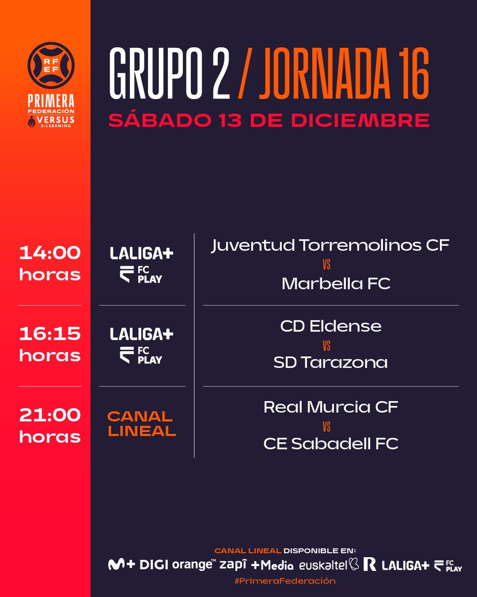 ⚽️ ¡SÁBADO REPLETO DE FÚTBOL!

#PrimeraFederación | #VersusELearning