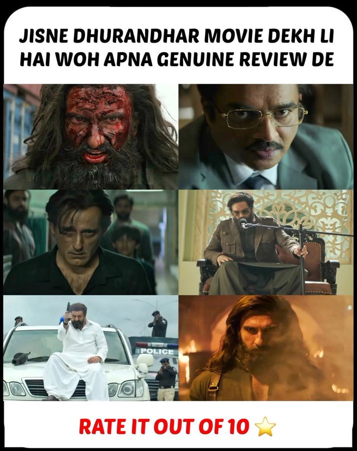 My rating is 9.8 out of 10 for the Dhurandhar movie.

I cut 0.2 star because Aditya Dhar didn't show the name of Shampoo Brand used by Ranveer Singh for his long hair.