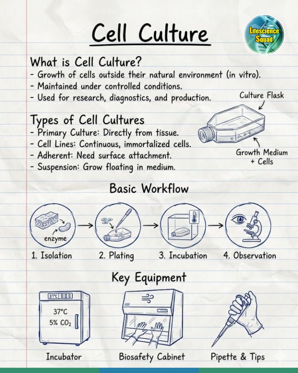 lifesciencesqua's tweet photo. ๐งซ Cell Culture - The Backbone of Modern Life Sciences
From vaccines to cancer research, cell culture powers biotech and drug discovery.
Growing cells in vitro under controlled conditions reveals life at its core.
#CellCulture #Biotech #LabLife #LifeScienceSquad https://t.co/vOUF2ig4Og