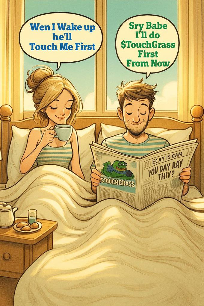 Drey_0011's tweet photo. GM 🌞 When $TouchGrass becomes your first thought before coffee... you know it’s real love 💚📈 Even she knows she’s competing with greatness. Priorities set, bags ready. Let’s win today!
#TouchGrass #GM #CryptoLove #WAGMI #MemeCoin #CryptoCouple https://t.co/G6lKhP9tcX
