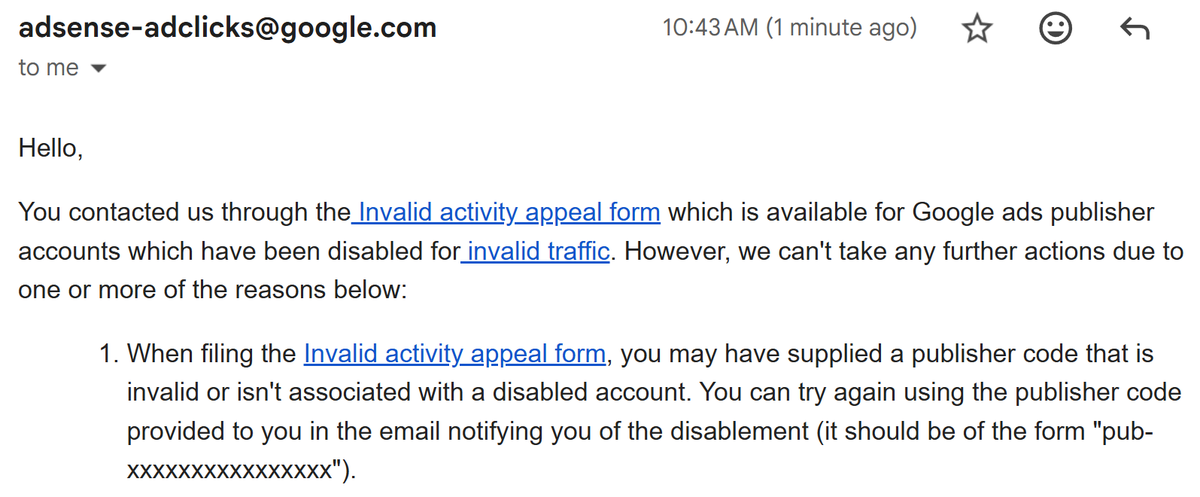 CuriousInLCL's tweet image. Youtube disabled my AdSense account for a completely false reason and my appeals aren't even getting sent to them. I need to talk to a human.

If Youtube's new AI reviewers are related to this, it sets a terrible precedent for other small channels.

@TeamYouTube