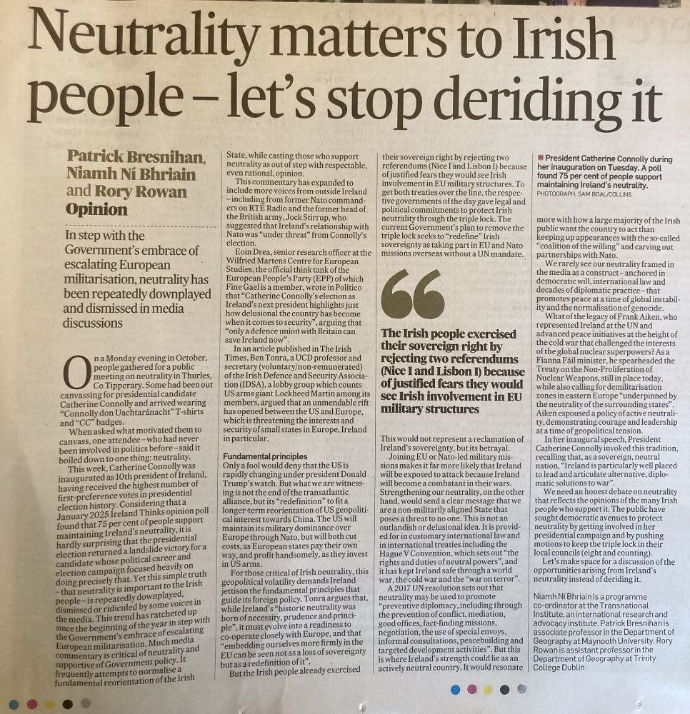 Published four weeks ago - will keep posting here until there is another article supporting Irish neutrality published in a national paper.    

Seems particularly important this week given the volume of fearmongering in the media &amp; calls on Govt to prioritise military spending.