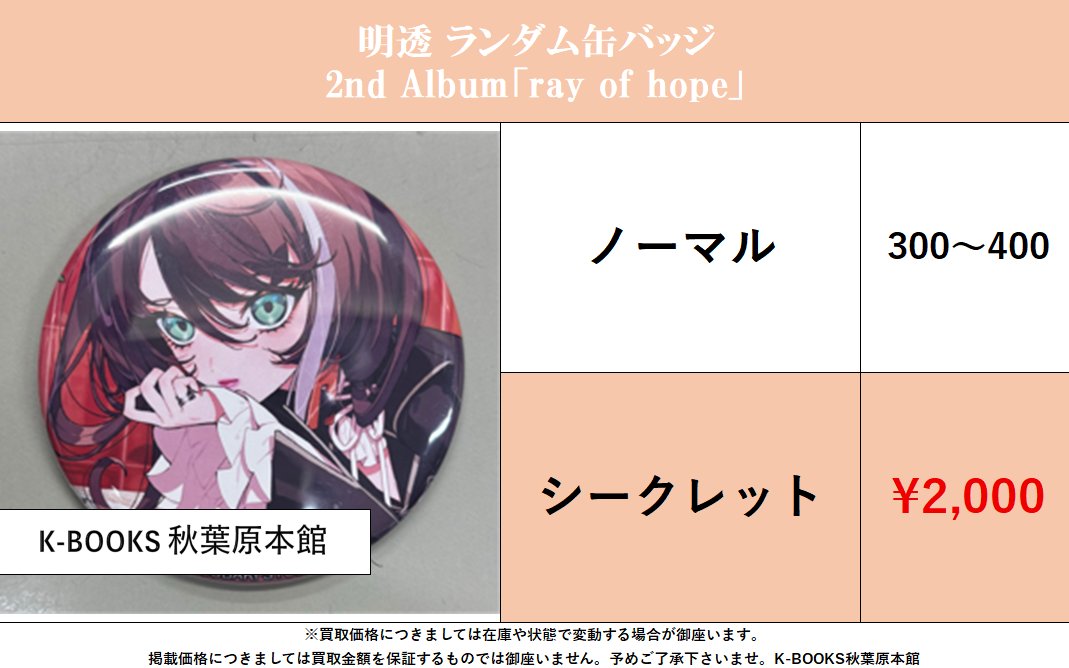 買取情報】 #買取akbkb神椿 明透 ランダム缶バッジ 2nd Album「ray of