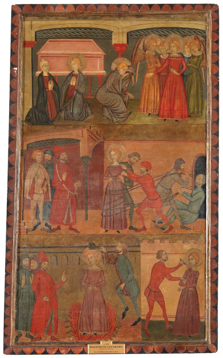 Retablo de la leyenda de santa Lucía (1357 - 1385)
Maestro de Estamariú
Mirad a Sta Lucía y a su mami Eutiquia, enferma, han ido a visitar la tumba de una colega en martirio, sta Águeda. Luego el "novio" de Lucía se chiva y ya sabemos como termina ...
#StaLucíaProtectoraDeLaVista