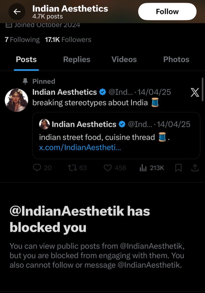 <a href="/MachhBhaat/">Kaju Barfi</a> <a href="/IndianAesthetik/">Indian Aesthetics</a> has blocked me as well 😭😭
She has blocked almost everyone‼️😭