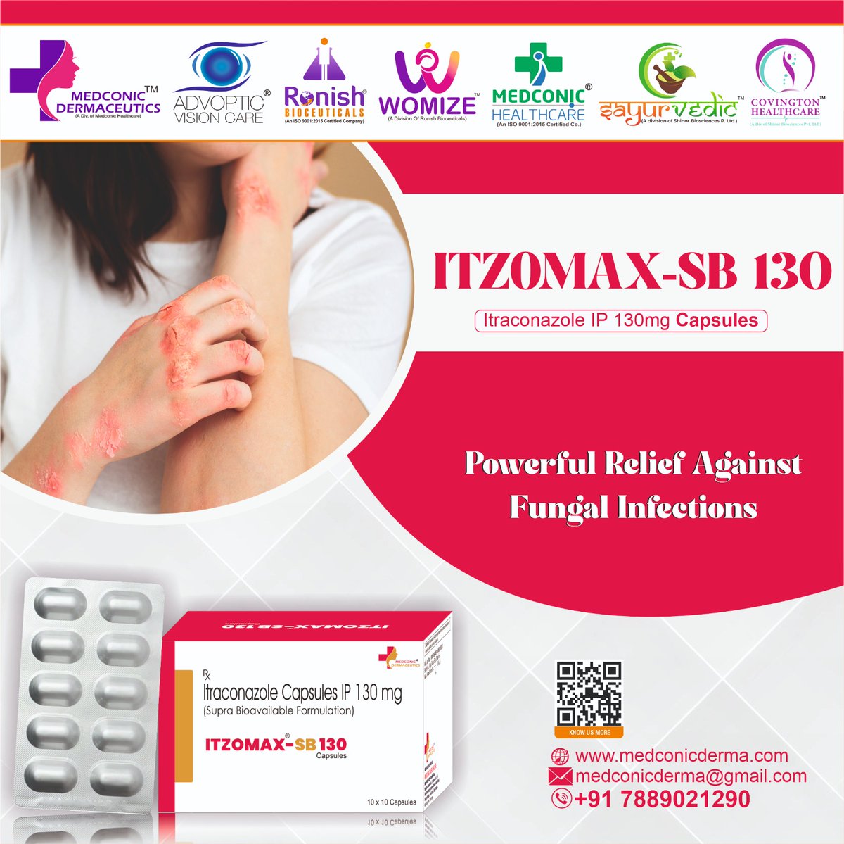 medconicderma's tweet photo. 💊 ITZOMAX SB 130 – ITRACONAZOLE 130MG CAPSULES
Trusted antifungal capsules for effective fungal infection management.
✅ We are offering Derma PCD Pharma Franchise for Wholesale.
📞 +91 78890 21290
🌐 https://t.co/PLaanW7koO
#dermatology #DermaCare #skincare #Fungal https://t.co/JetBeLPOKZ