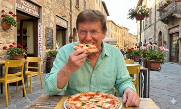 SEE YOURSELF ENJOYING PIZZA IN A SUNLIT ITALIAN STREET. 

Copy the prompt below and CREATE YOUR OWN 