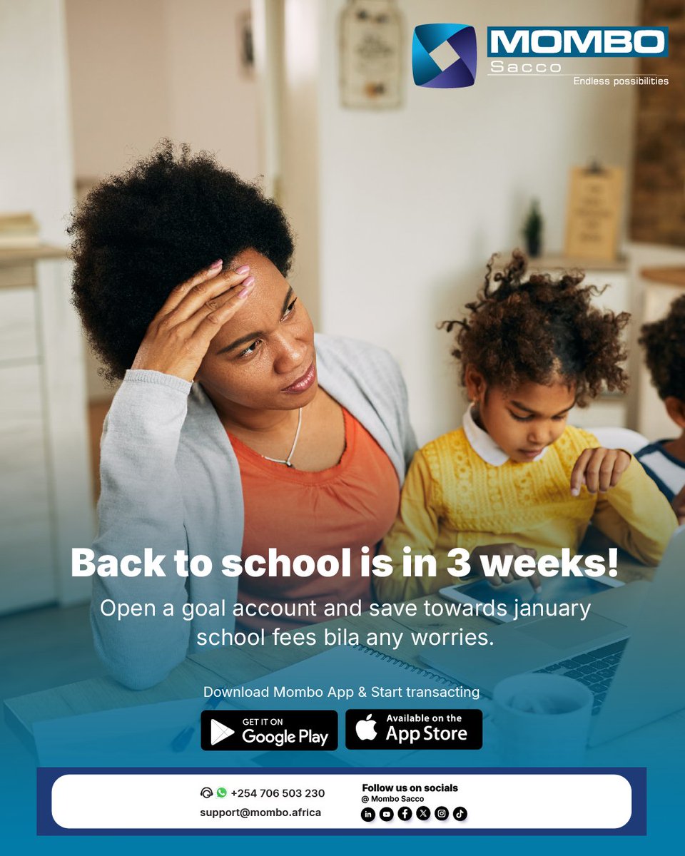 mombosacco's tweet image. 3 weeks until school reopens! ⏳ Have you saved enough to cover January fees? Open a Goal Account and save effortlessly, without worry. Set your target, automate deposits, and watch your savings grow. Download Mombo today. #BackToSchool #SavingsGoals #MomboApp
