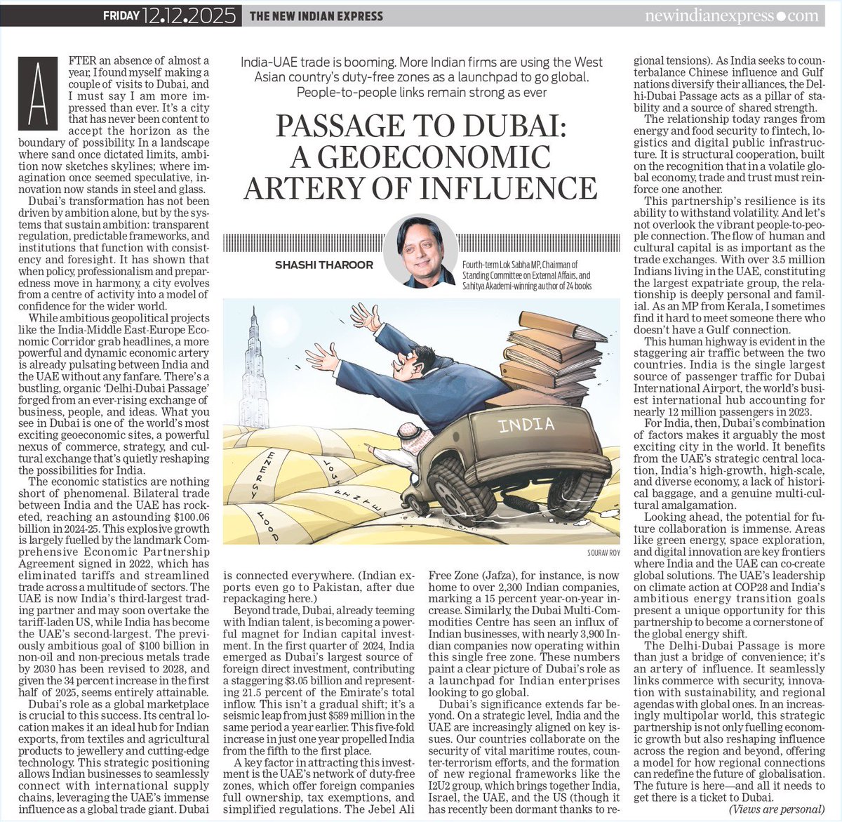 ShashiTharoor's tweet image. My latest in the @NewIndianXpress analyses the special nature of the relationship with Dubai and what it offers us in India: