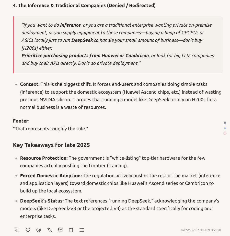 Très intéressant si c'est vrai
DeepSeek bénéficie d'un statut… particulier
La baleine s'entraîne sur Nvidia. Les paysa