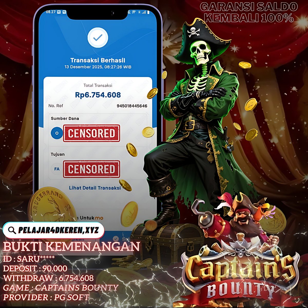 pelajar4d_new's tweet photo. Bukti nyata hari ini untuk member baru dengan coba game CAPTAINS BOUNTY
#menangterus di #pelajar4d #pastiwin #pasticuan #pastiwd #winterus #doksli https://t.co/5J57HFrmnq