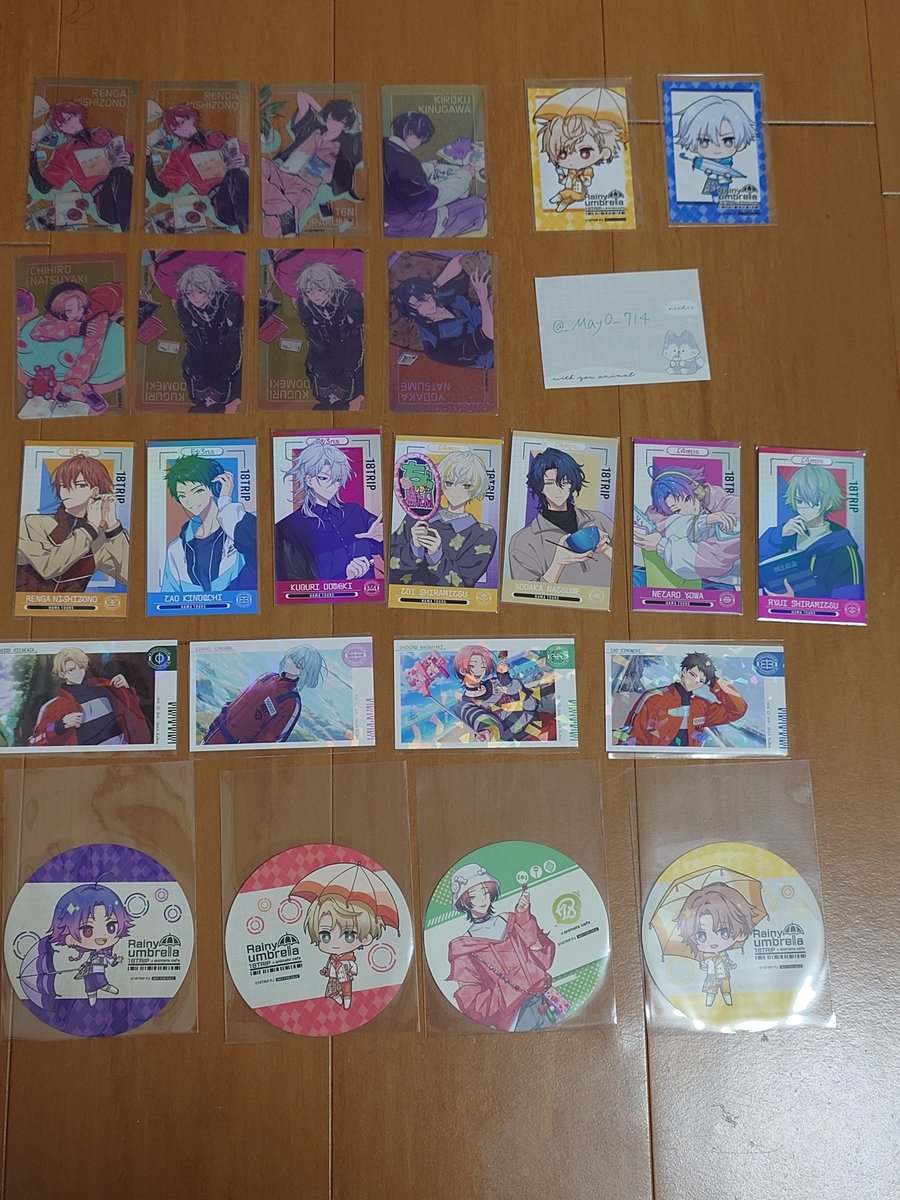 _May0_714's tweet photo. 〈交換・譲渡〉
エイトリ　ぱしゃこれ　グッズ交換
譲　画像のもの　1〜3枚目
　　練牙 添 雪風 礼光 あく太 季肋 七基 宗氏 潮 來人 幾成 千弥 太緒 潜 糖衣琉衣 夜鷹 子タろ
vol1⇔vol2との交換　有
求　画像4枚目
　
郵送での取引となります
お気軽にお声がけください https://t.co/pMLfz65OgM