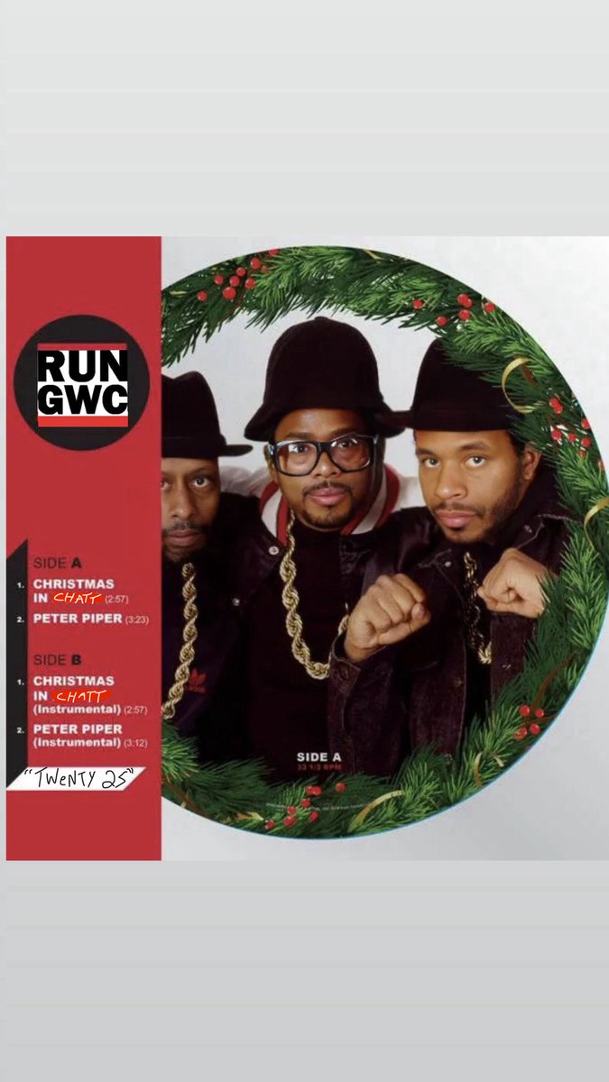 RUN – G.W.C.

💿 Christmas In Chatt
🗓️ 2025

⸻

[Verse 2: G.W.C.]
It’s #Christmastime in Tennessee 🎄
Mom’s cookin’ bacon 🥓 x pinto beans 🫘
Rice 🍚 x stuffin’ 🦃 – macaroni x cheese 🧀

DANG!!!!! 😤
Somebody stole da gifts 🎁 x #ChristmasTree 🎄
⸻

#GeeCLaY #FamilyHumor