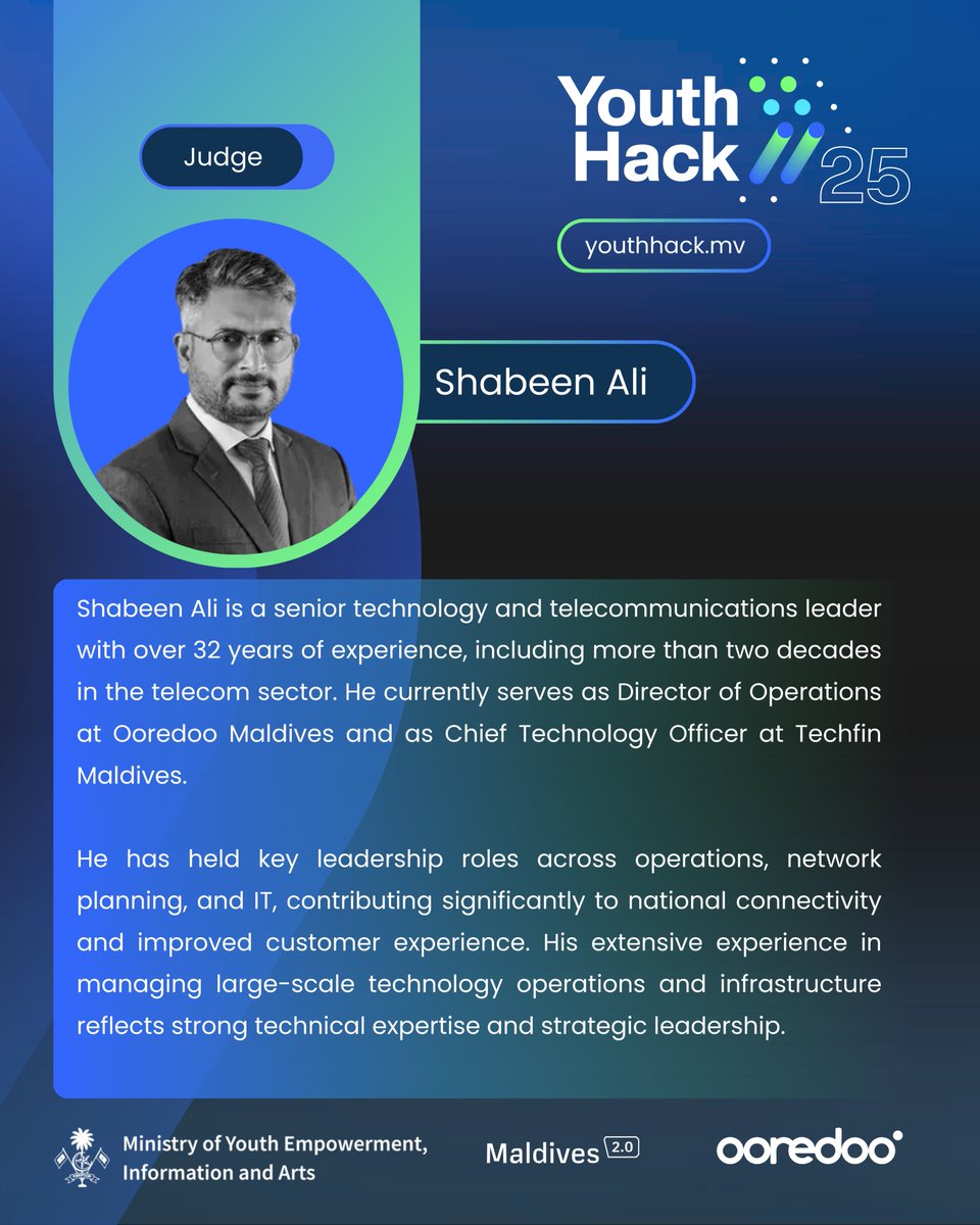 youthhackmv's tweet photo. #MeetJudge Shabeen Ali is a senior technology and telecommunications leader with  over 32 years of experience, including more than two decades in the  telecom sector. #YouthHackMV #YouthHack25 @womenintechmv @YouthGovMv https://t.co/dmQb6FC51o