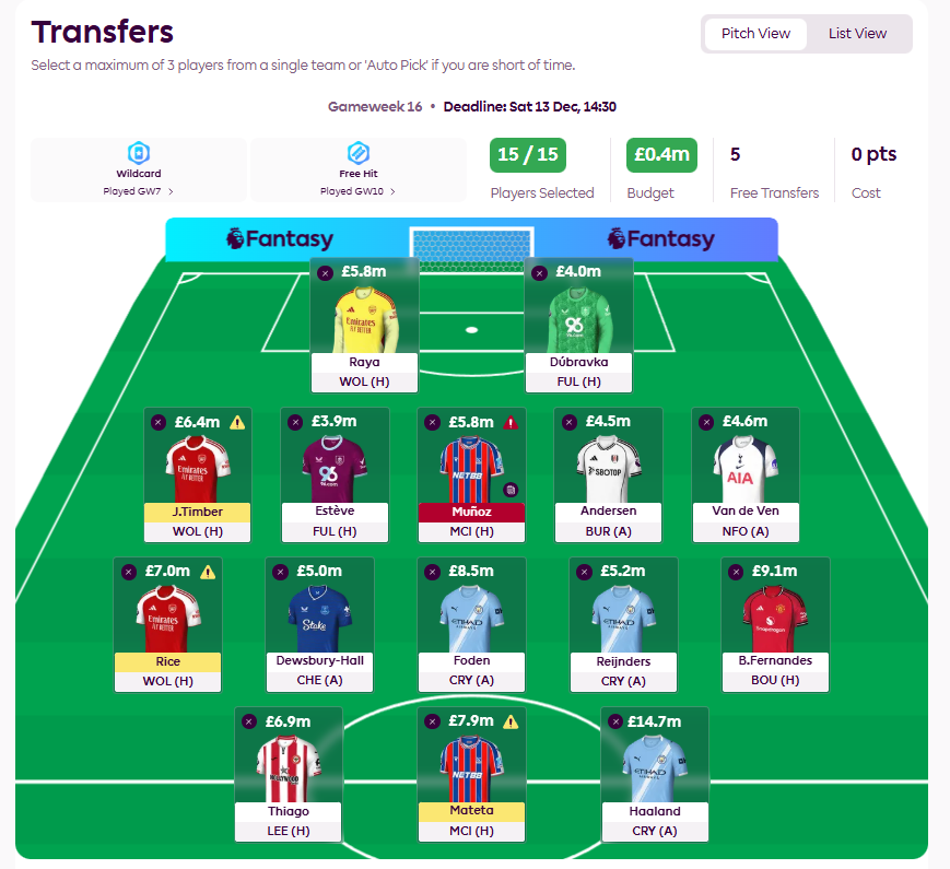 BushcraftKitch2's tweet photo. @FPLTom_ Munoz for O'Reilly, Timber for Guehi, Reijnders for Saka, and Rice for (I don't know). Your suggestions? https://t.co/xdUUWw3Wg8