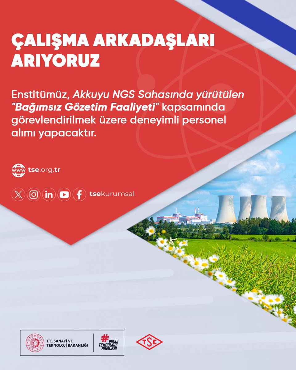 TSEKurumsal's tweet photo. 📣 ÇALIŞMA ARKADAŞLARI ARIYORUZ

Enstitümüz, Akkuyu NGS Sahası’nda yürütülen “Bağımsız Gözetim Faaliyeti” kapsamında görevlendirilmek üzere personel alımı yapacaktır.

⚠️ Son Başvuru Tarihi: 31 Aralık 2025

⚠️ https://t.co/VRQAD6hmPZ https://t.co/X6RApMQr7o