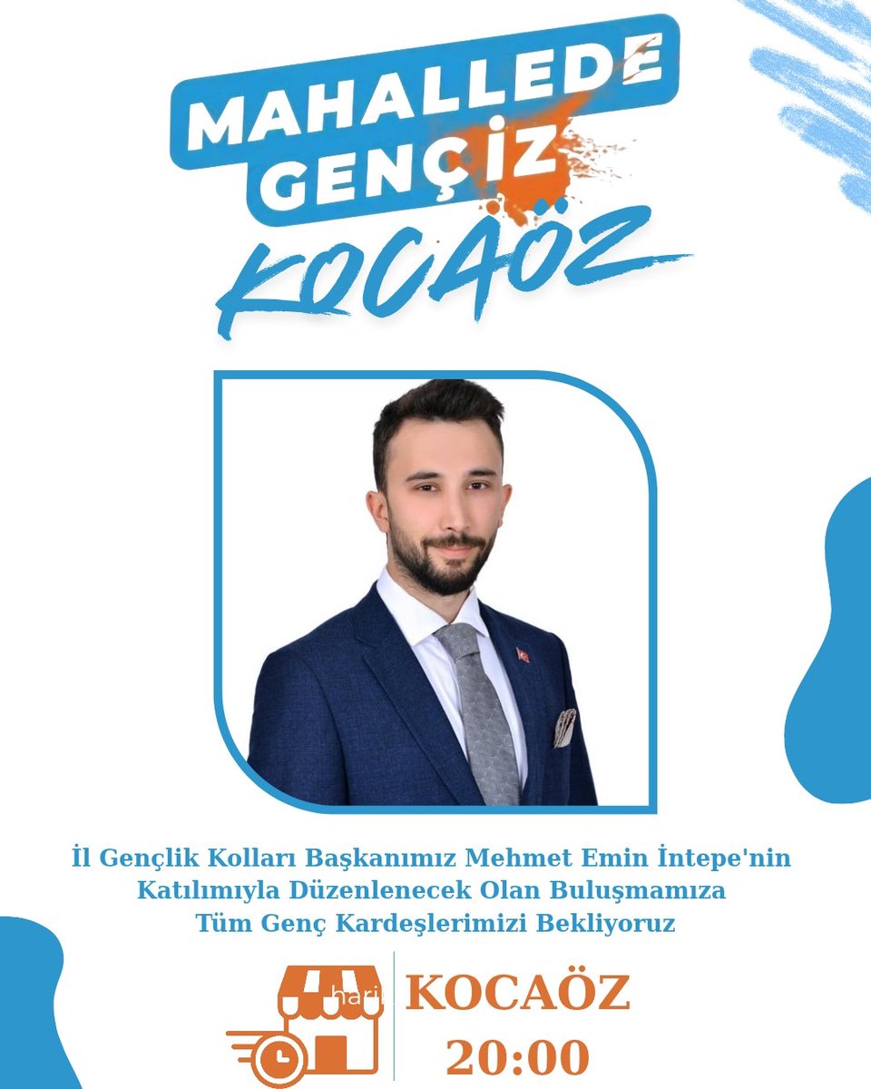 AkGenclikAfyon's tweet photo. Mahallede Gençiz buluşmamızda; İl Gençlik Kolları Başkanımız Mehmet Emin İntepe’nin katılımıyla bir araya geliyoruz.

Muhabbetin, heyecanın ve gençliğin enerjisinin buluşacağı bu güzel akşamda;
fikrini söylemek, sözünü paylaşmak ve aynı heyecanı yaşamak isteyen
tüm genç kardeşlerimizi aramızda görmek istiyoruz.

📍 Yer: Kocaöz
🕗 Saat: 20.00

Gençlik burada, biz buradayız!
Hadi Kocaöz, bu buluşma kaçmaz! 🚀✨