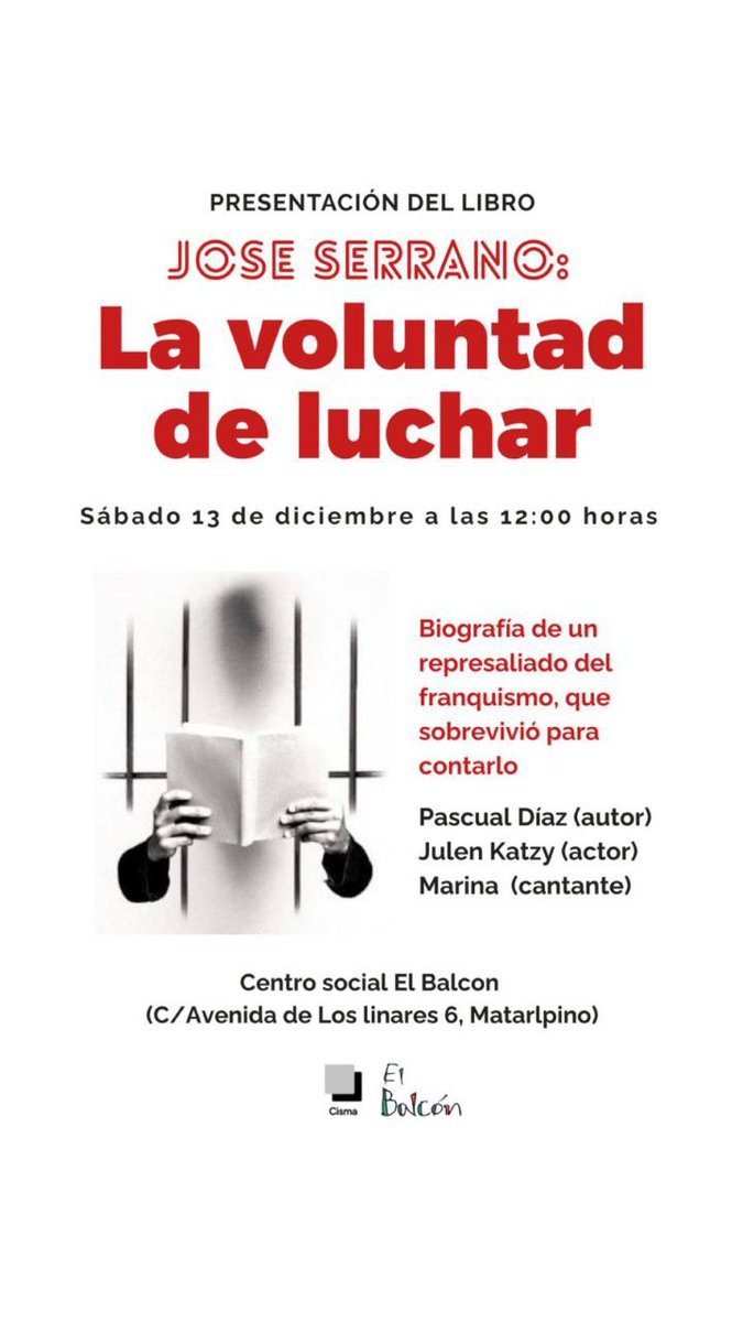 cismaeditorial's tweet photo. Hoy presentamos nuestra novela «José Serrano: La voluntad de luchar» en el Centro Social El Balcón de Mataelpino, a las 12:00. ¡Os esperamos! https://t.co/s2bJsrtdee