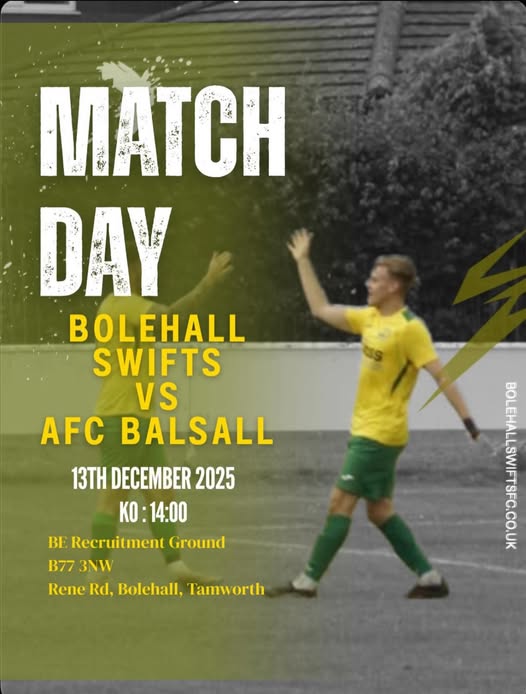 SwiftsBolehall's tweet photo. Game on at the @BERecruitment Community stadium - 1st game after 4 weeks off. Come get your local football fix

£5 Adults
£3 Concessions 

Club open at 12, pitchside kitchen open from 1

Come support the lads
@cass_online_ltd 

Up the Swifts https://t.co/ZQKqwHWYyC
