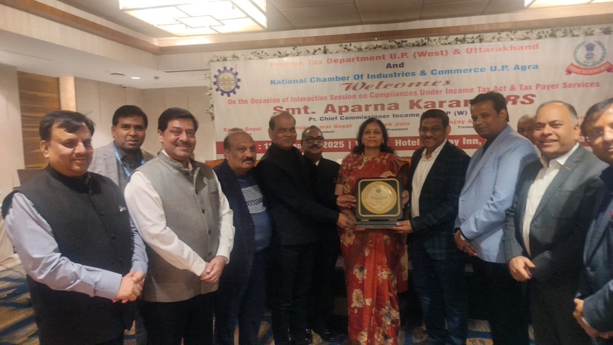 IncomeTaxUPWest's tweet image. An outreach program was organised by the Income Tax Department, at Agra on 12.12.2025 on  "Compliance under the Income-tax Act &amp;amp; Tax Payers Services". Ld. Pr. Chief Commissioner of Income Tax, UP(West) &amp;amp; Uttarakhand Region, Kanpur Smt. Aparna Karan graced the occasion and left a…