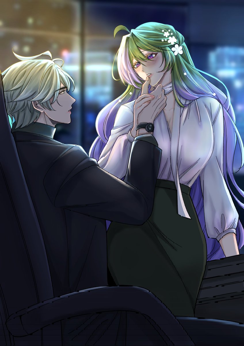 ✧🌱🪻✧
[夢]: #HaithamRia
[Office AU!]

In a room built for power
she is the softness he allows

Above the city lights,
he forget the world and remembers her

The city sleeps below
the office stand still

and in this quiet moment,
tittles no longer matter

#SirenCorp

🎨 Goramie