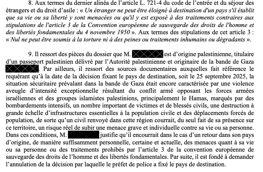 🚨LA FRANCE TENTE TOUJOURS D'ÉLOIGNER DES PALESTINIENS VERS GAZA

Oui.
Vers Gaza.

📅 10 décembre 2025 (1)
Le tribunal administratif de Paris a dû rappeler une évidence au préfet de police :
On n'éloigne pas une personne vers Gaza.

📅 Septembre 2025
Un étudiant palestinien