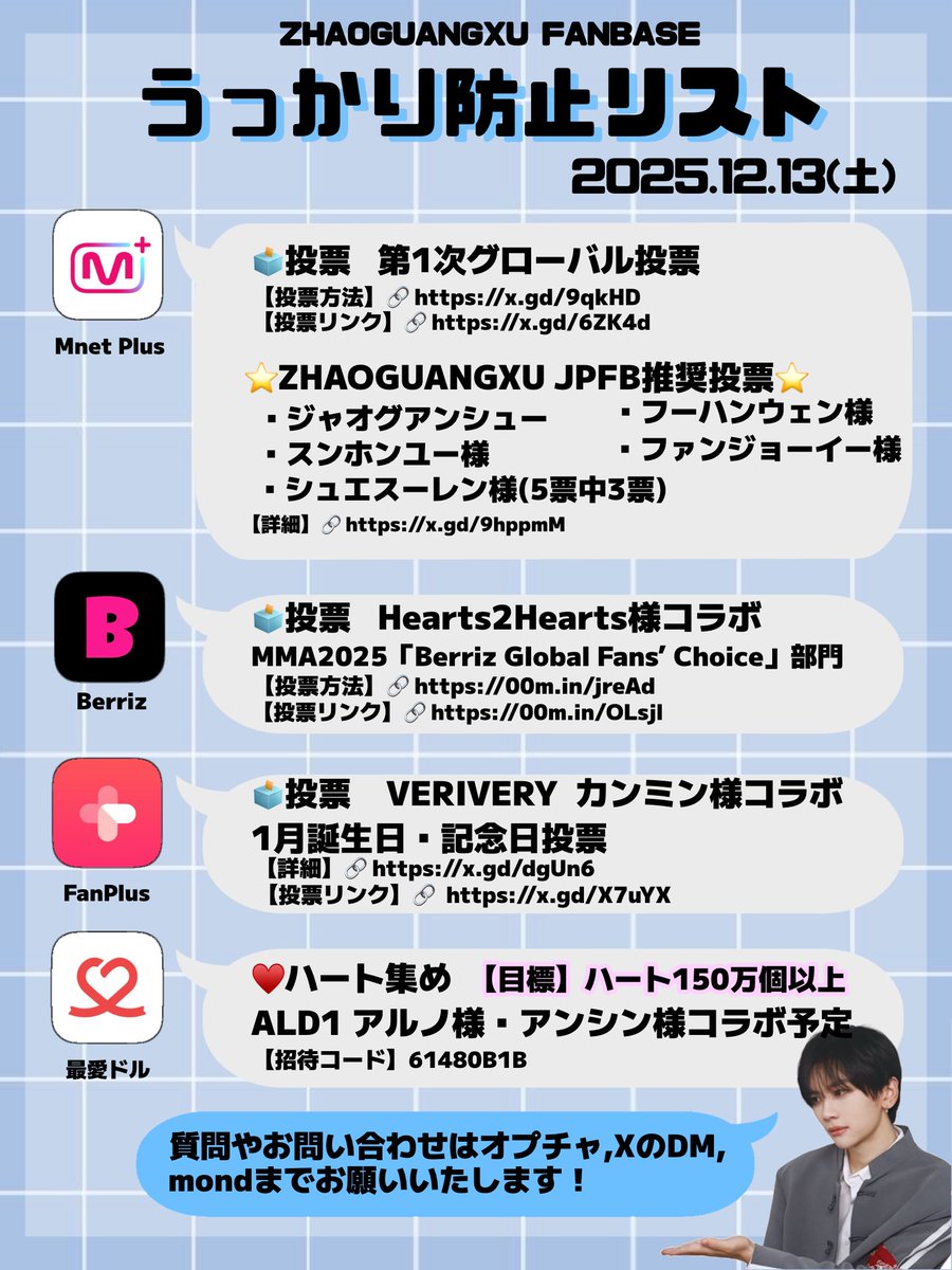 ✓うっかり防止リスト 12/13(土) 本日の投票に漏れがないか寝る前に