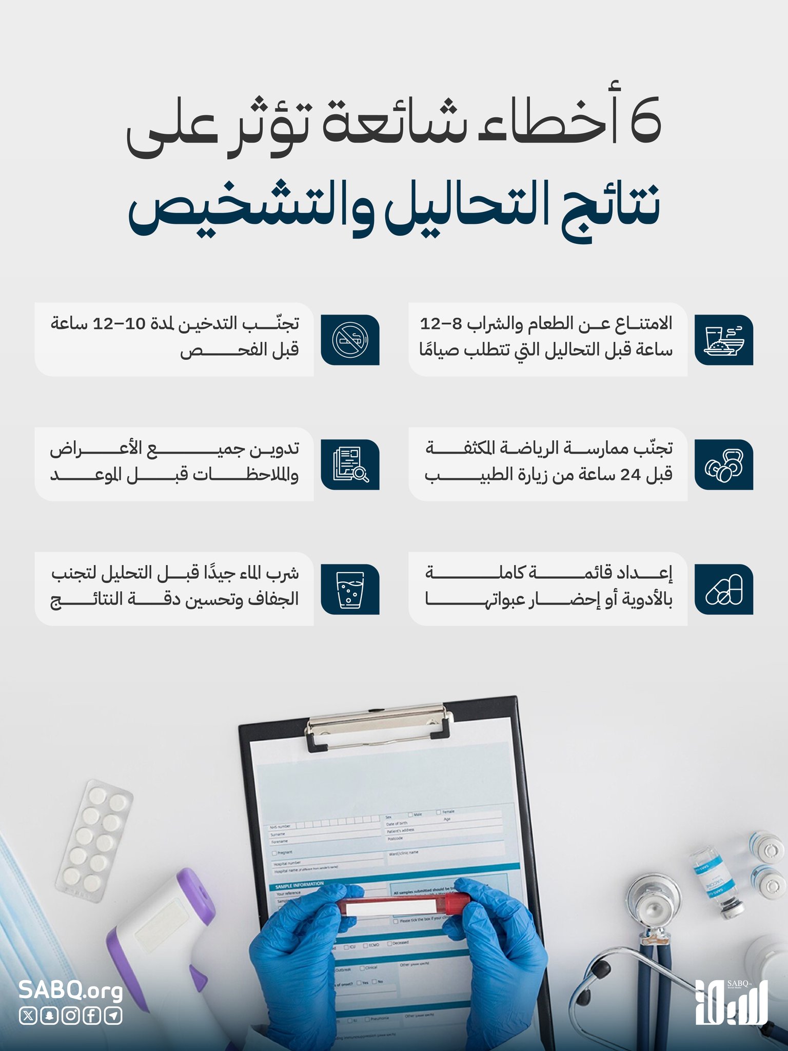 6 أخطاء شائعة نرتكبها قبل زيارة الطبيب تؤثر على نتائج التحاليل والتشخيص 