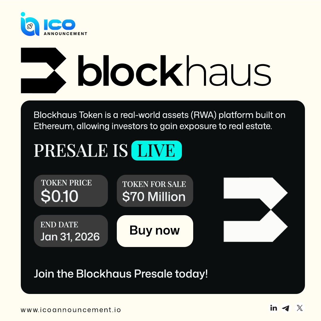 ICOAnnouncement's tweet photo. Own real-world assets on-chain - the Blockhaus $BLK presale is live, bringing real estate and commodities to Ethereum investors.
Know More Visit: https://t.co/ZPfpvhKXRe
#Blockhaus #BLKToken #RWACrypto #RealWorldAssets #CryptoPresale #EthereumProjects #TokenSale #Web3Investment #BlockchainFinance #DeFi @BlockHausToken