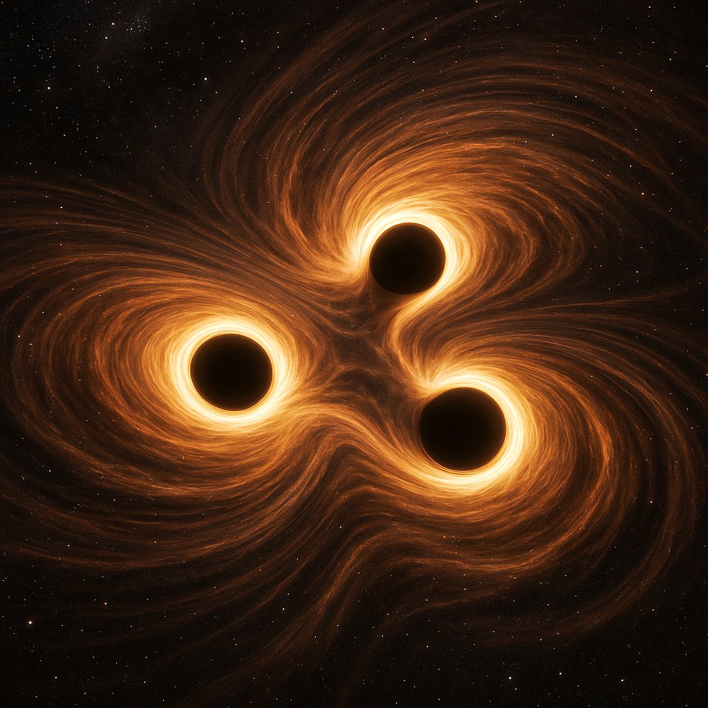 NightSkyToday's tweet image. 🚨:  An extremely rare event, 3 supermassive black holes have been caught colliding and shaking space-time.