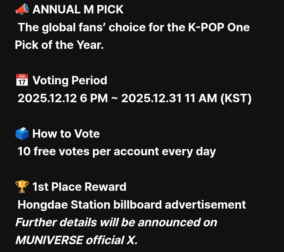 ifntinfo's tweet photo. [VOTE] INFINITE for "2025 Annual M Pick: Male Artist"

🗓 Until Dec 31, 11am KST
💡 10 votes per day per account
🗳 https://t.co/Oe4pTBDGLC

#인피니트 https://t.co/U2C6ujAx98