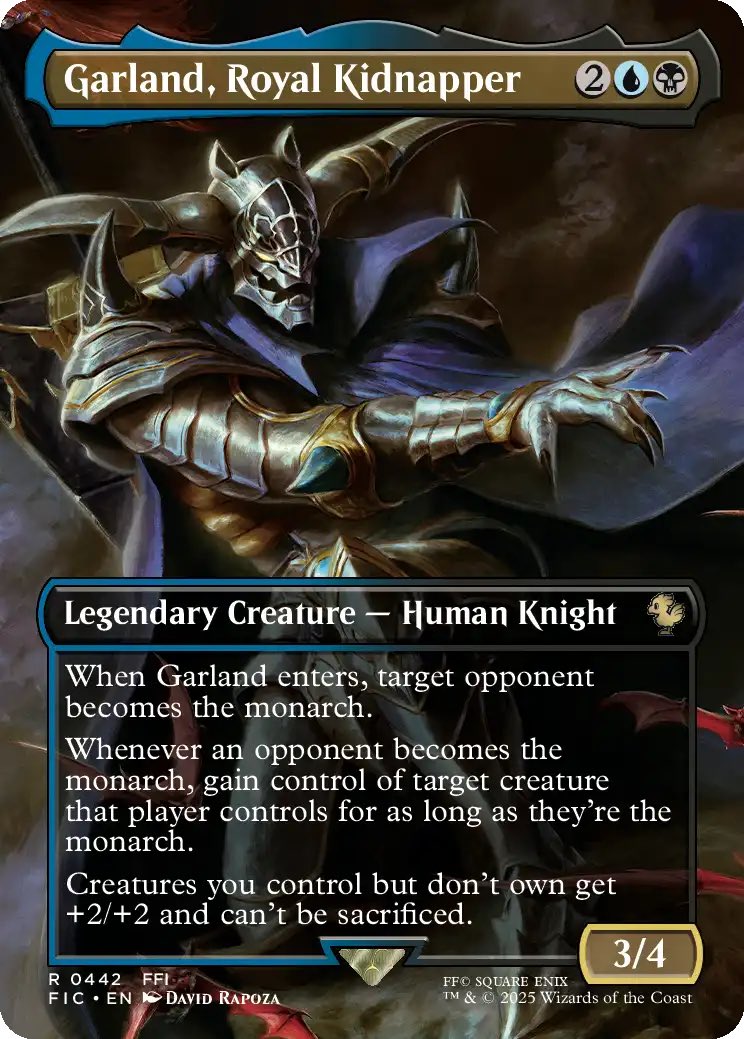 cartkoen's tweet photo. @commandcast @wachelreeks 

Hey there!! I am really interested in Garland, Royal Kidnapper from the recent scene boxes. Any tips or tricks you all have around building him? Really value y’all’s perspective and still working on my deck building skills. https://t.co/JTvAmo0Cps