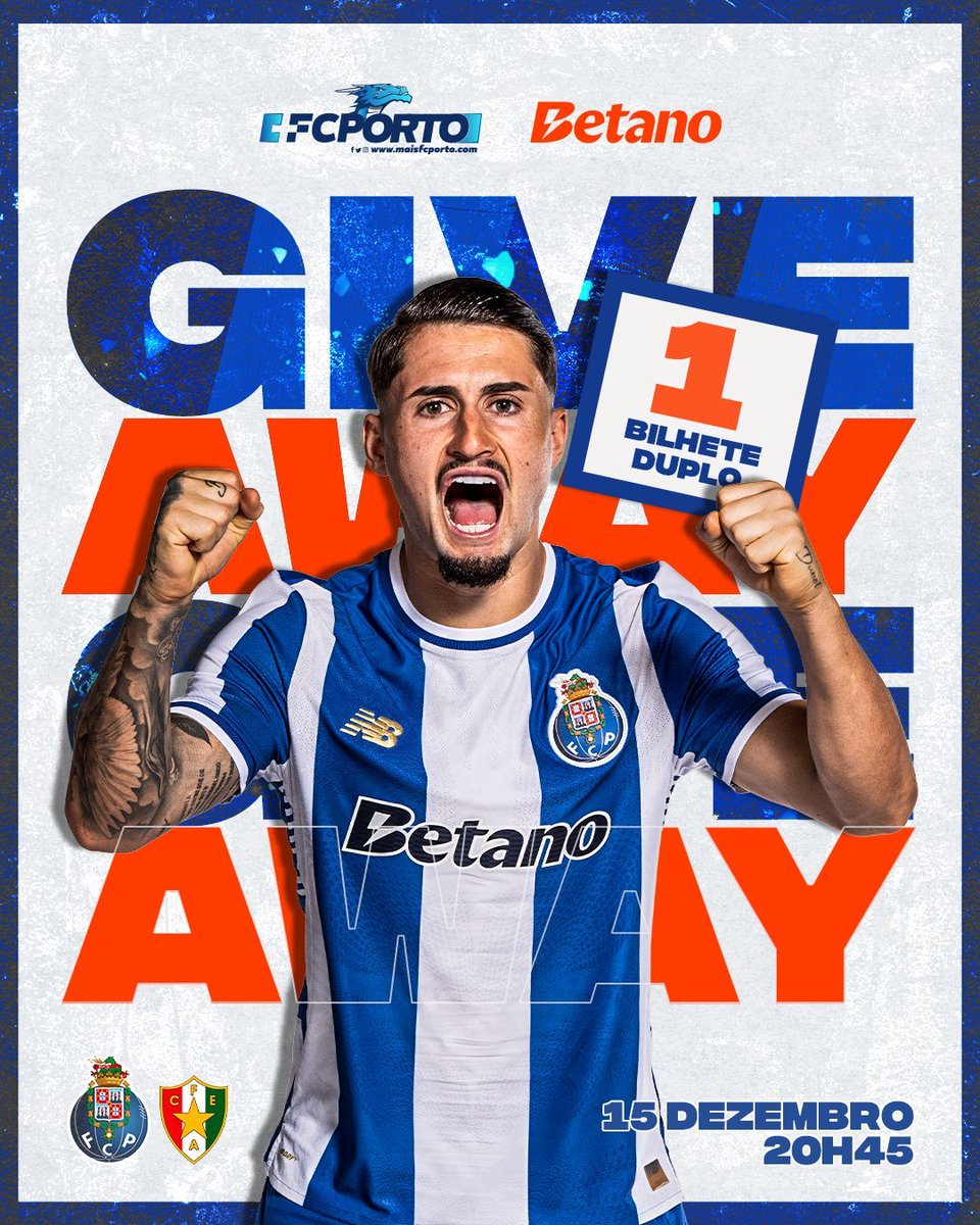 maisFCPorto's tweet image. 🚨🔵 G I V E A W A Y ⚪️🚨

Mais um jogo no Dragão, mais um giveaway! 🐉 

Por isso, em parceria com a @Betano_PT, estamos a oferecer 2⃣ BILHETES DUPLOS 💥
1⃣no 𝕚𝕟𝕤𝕥а𝕘𝕣а𝕞 
1⃣ NO 𝕏!

@fcporto 🆚 Estrela da Amadora

Para participares só tens de:
1️⃣ Seguir o @maisFCPorto e a…