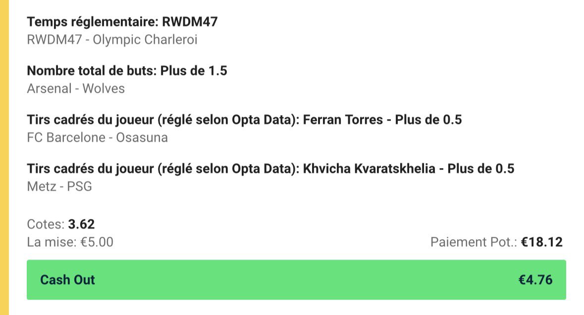 truebett's tweet image. Retour des pronostiques! 

Pour ce soir ont joue doucement, les compos sont pas encore sorti c’est un petit risque que l’ont prend. 

RWDM gagnera 📚 
Arsenal - Wolves +1.5 goals 📚
F.Torres +1 tir cadré 🎯
K.Kvaratskhelia +1 tir cadré 🎯

@ 3.62 (Via @ScoooreBelgium)…