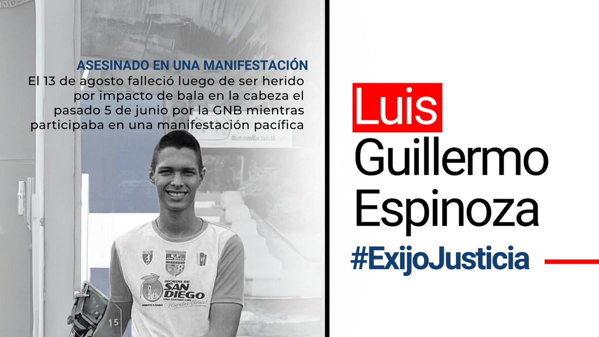 #13Dic NO OLVIDAR  que en el 2017 fue asesinado el estudiante de 15 años, Luis Guillermo Espinoza,  en una protesta pacífica en Valencia-Edo Carabobo.
A 8 años y 4 meses, su asesinato continúa impune. NO hay Justicia para los jóvenes asesinados en las protestas en Venezuela.
